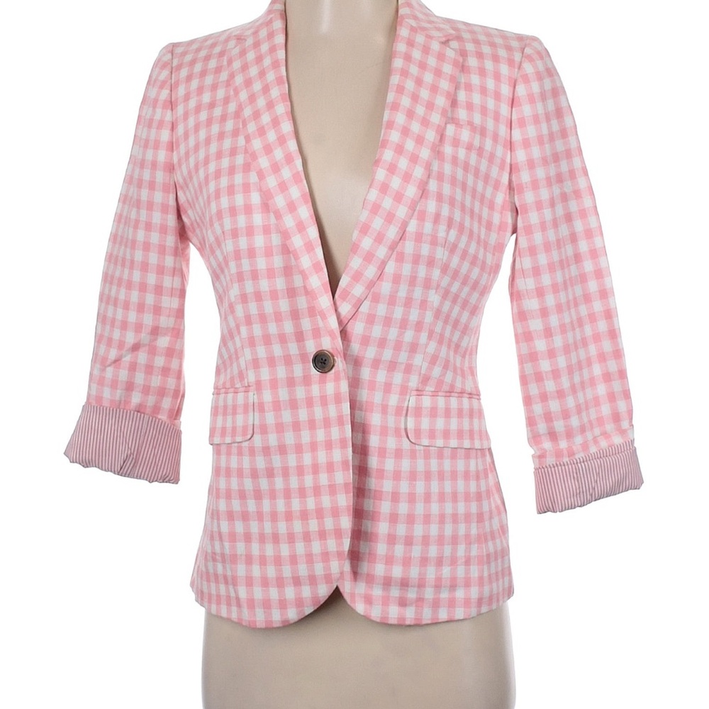 J. Crew Pink Gingham Blazer with Notched Lapels